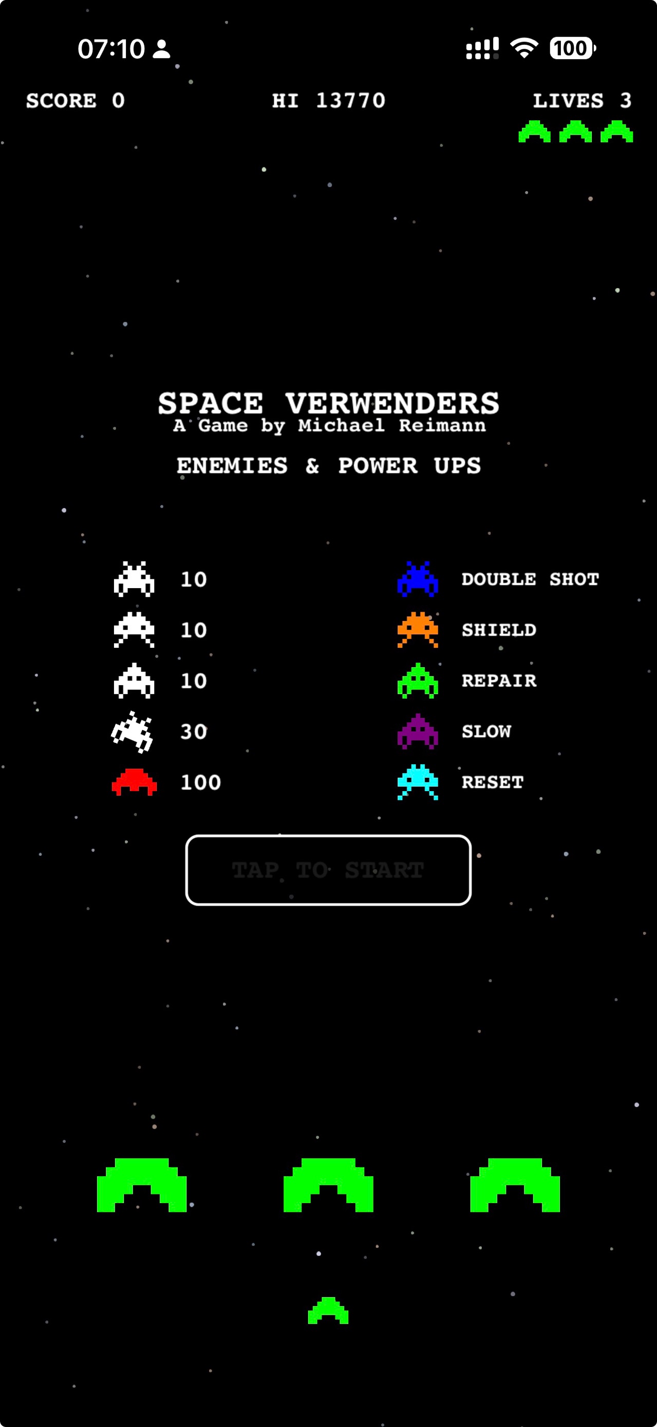 Start- und Informationsansicht von SpaceVerwenders